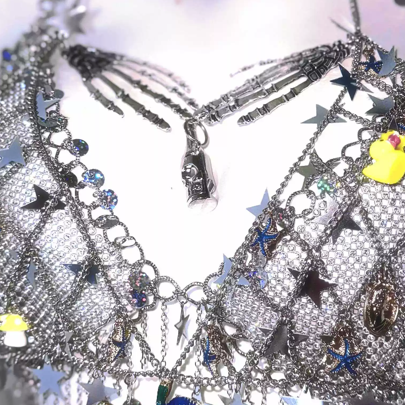 Metal chain v neck tassels hollow out cut out top  | Festival Outfits Women