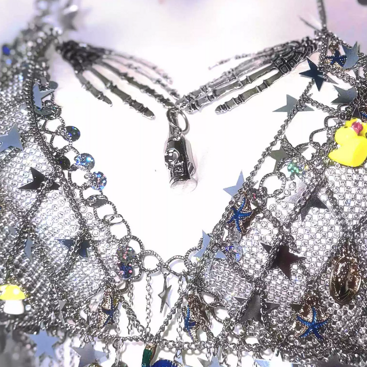 Metal chain v neck tassels hollow out cut out top  | Festival Outfits Women