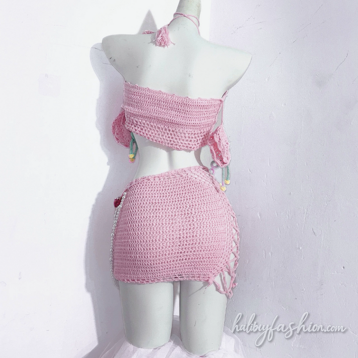 Bowknot hollow out halter backless top