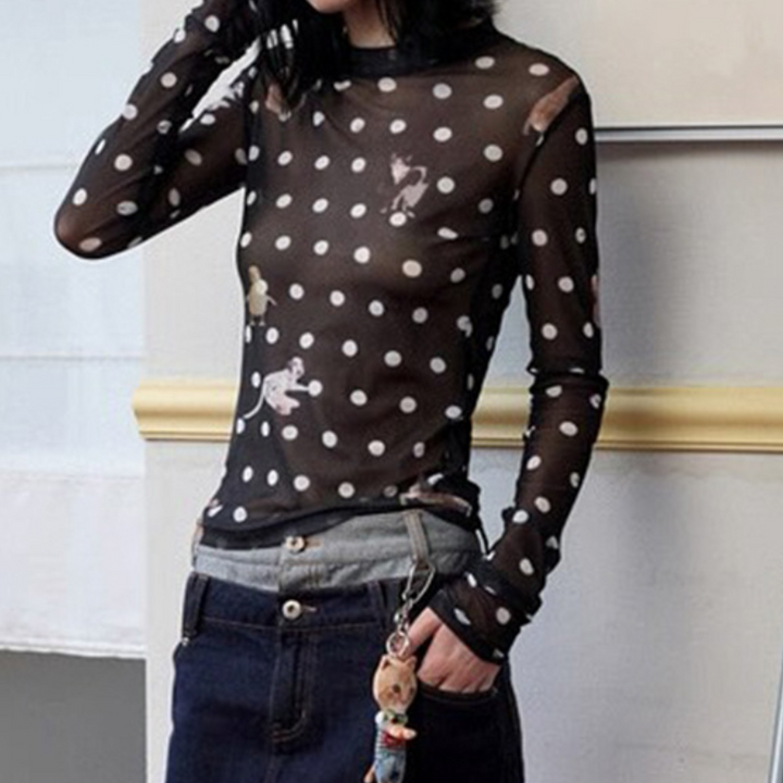 Long sleeve polka dot mesh top  | Festival Outfits Women