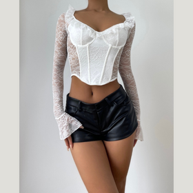 Long flared sleeve v neck ruffle lace corset top  | Festival Outfits Women