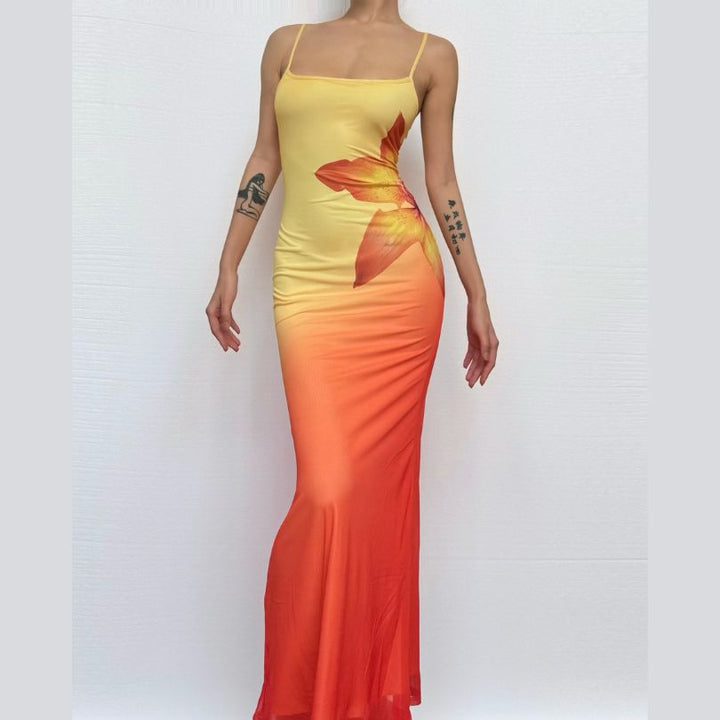 U neck gradient flower print cami maxi dress  | Festival Outfits Women