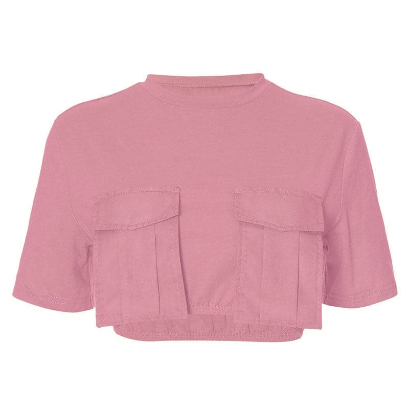 Rigar aljihu mai gajeren hannu ta crewneck | Kayan Biki na Mata