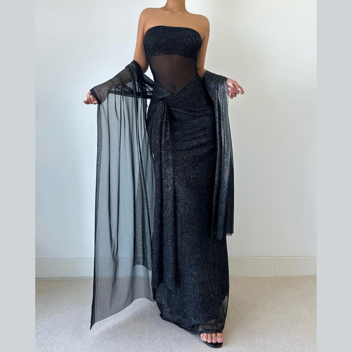 Ruched irregular backless tube maxi dress