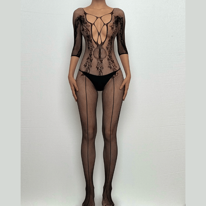 Long sleeve lace fishnet hollow out bodystocking  | Festival Outfits Women