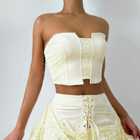 Notch neck lace backless solid tube top  | Festival Outfits Women