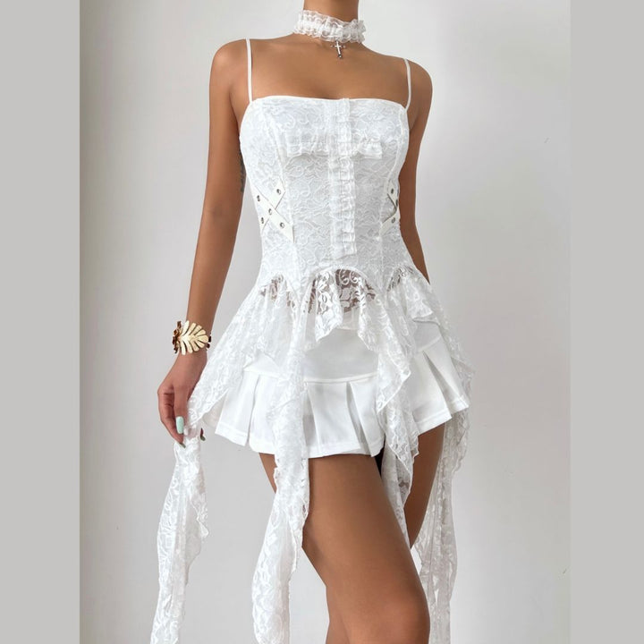 Cross pattern lace backless cami top  | Festival Outfits Women-final-sale