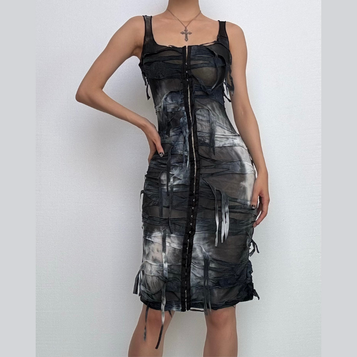 Tie dye button tassels square neck tank midi dress  | Festival Outfits Women