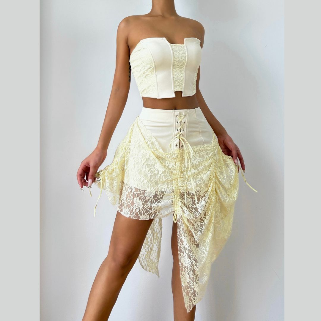 Lace up ruched lace irregular A line mini skirt  | Festival Outfits Women