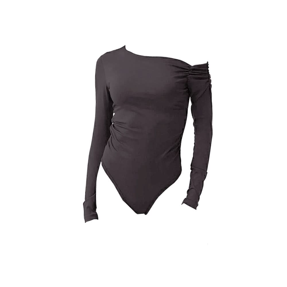One shoulder long sleeve solid bodysuit  | Festival Outfits Women