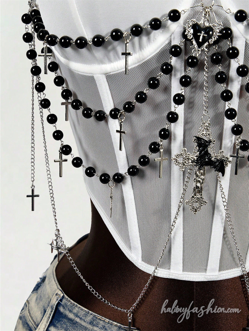 Metal chain beaded corset cami top