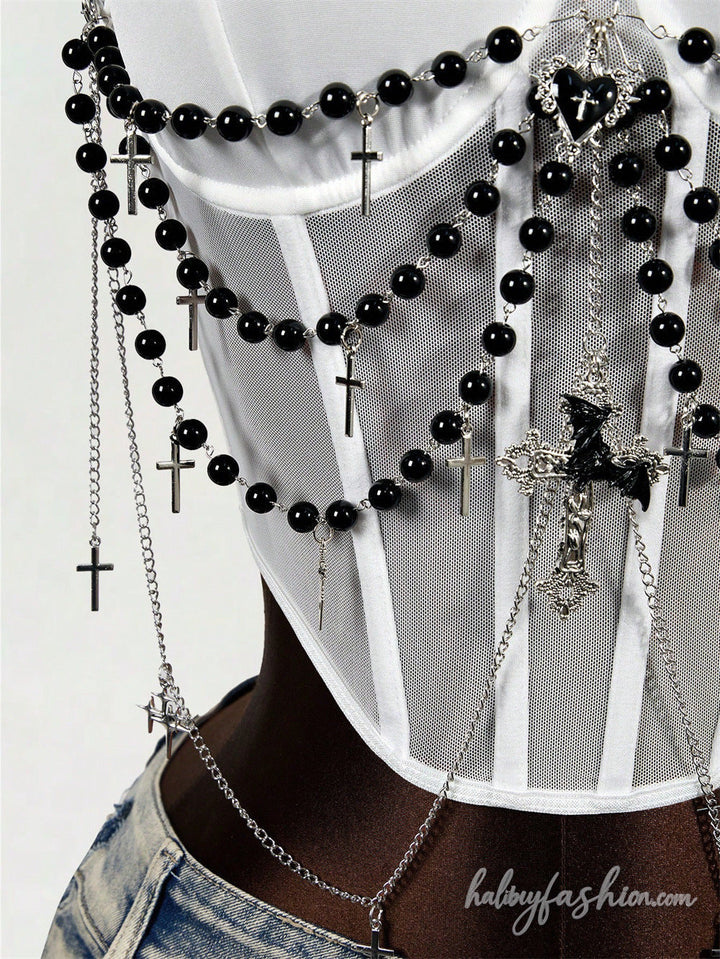 Metal chain beaded corset cami top