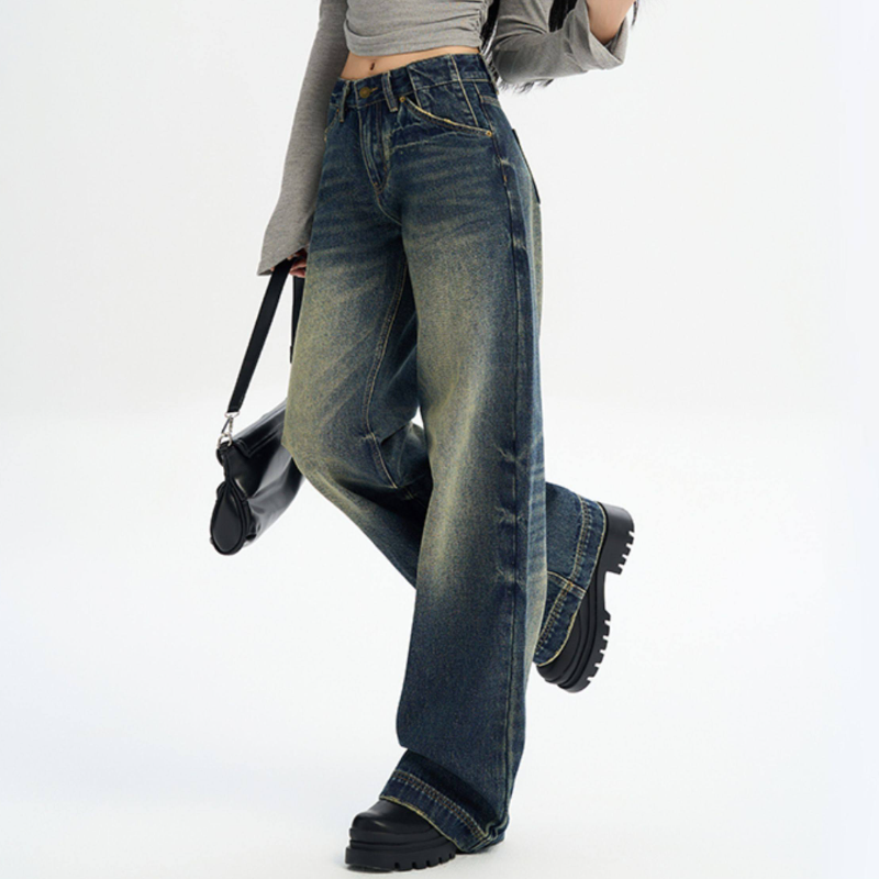 Gradient pocket button low rise straight leg | Baggy Low Rise Jeans