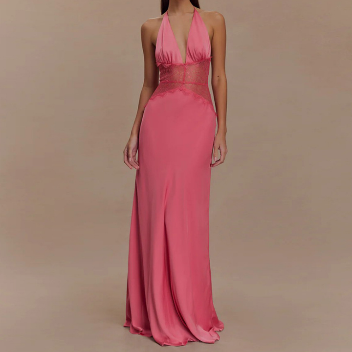 Halter lace patchwork backless maxi dress  | Festival Outfits Women