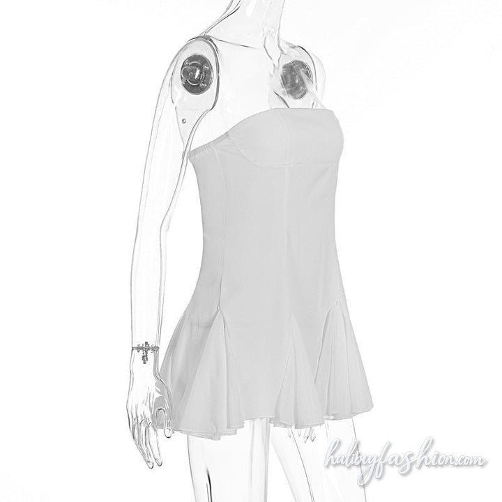 Ruched zip-up backless solid tube mini dress