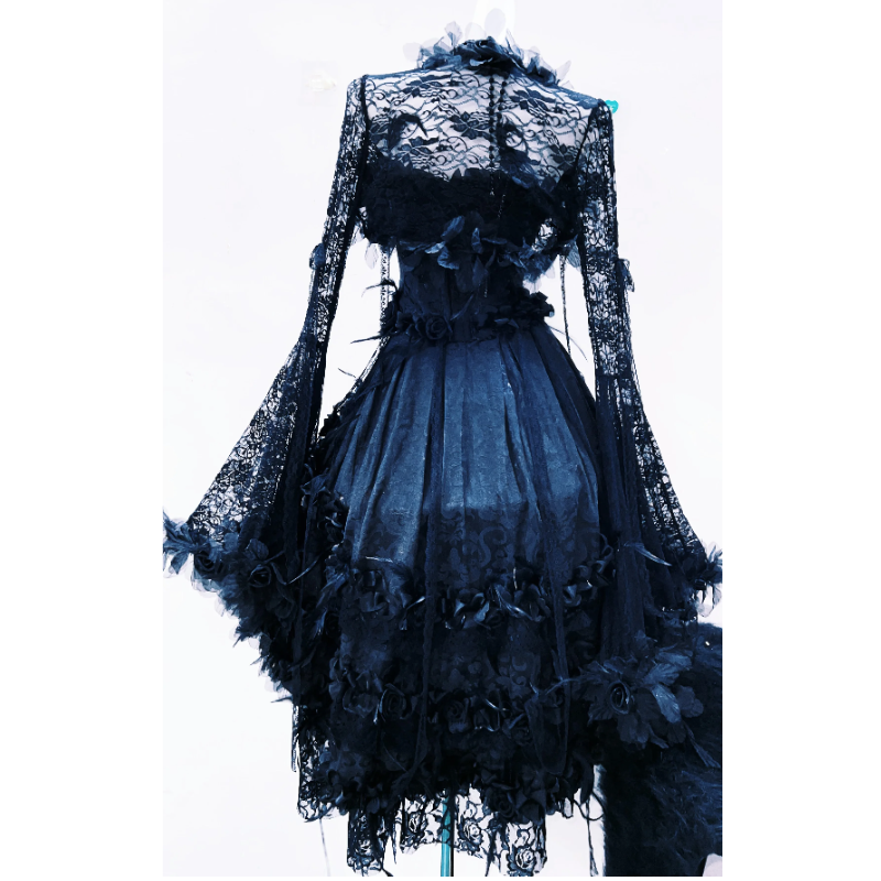 Long sleeve lace flower applique maxi skirt set  | Festival Outfits Women