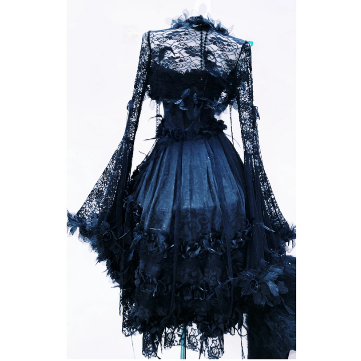 Long sleeve lace flower applique maxi skirt set  | Festival Outfits Women