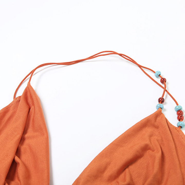 Halter beaded solid backless square neck top  | Festival Outfits Women