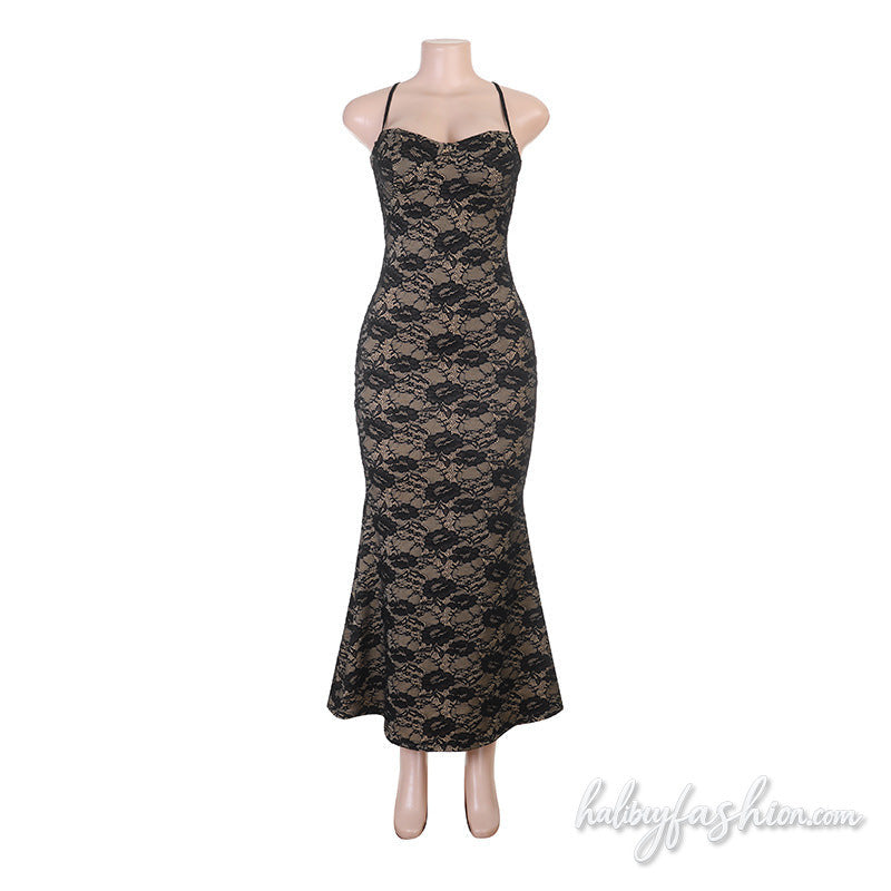 Cross back self tie lace backless cami maxi dress - Halibuy - 2