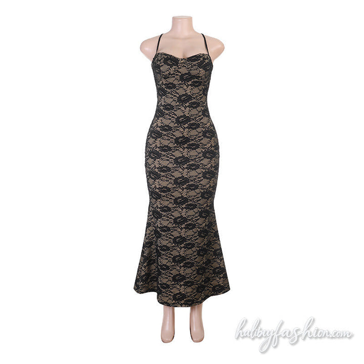 Cross back self tie lace backless cami maxi dress - Halibuy - 2