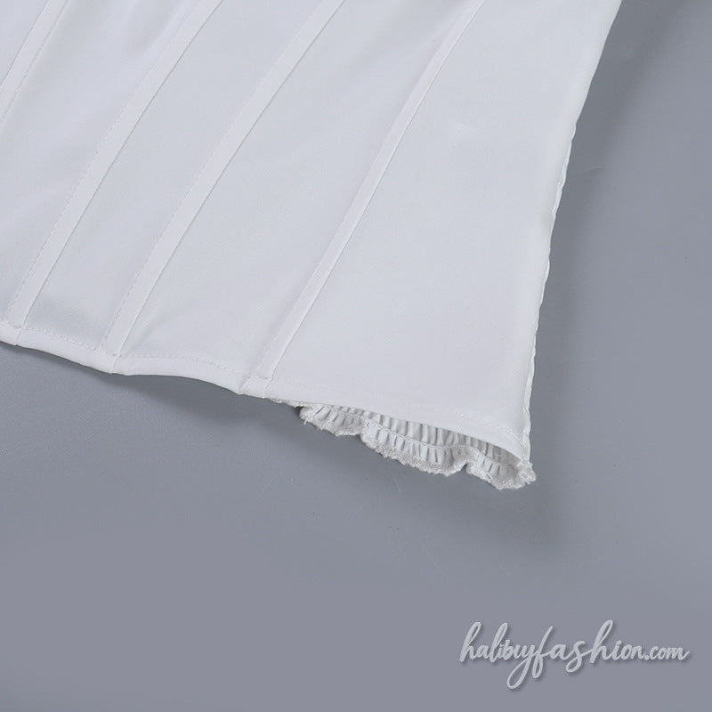 Self tie corset smocked backless solid top