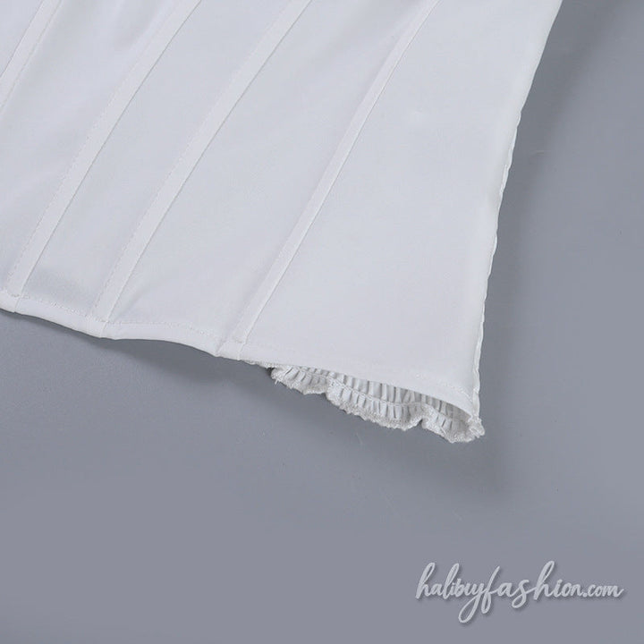 Self tie corset smocked backless solid top