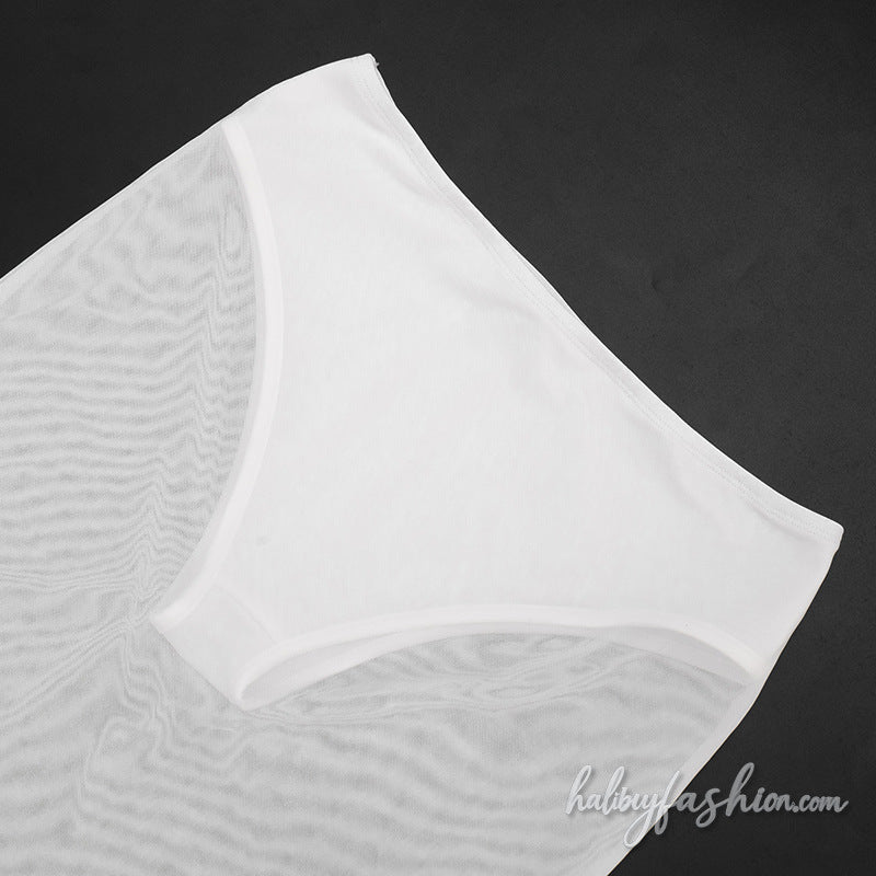 Long sleeve crewneck mesh solid mini skirt set