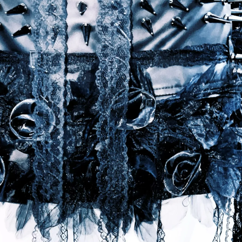 Beaded flower applique PU leather A line mini skirt set Cargo Mini Skirt  | Festival Outfits Women