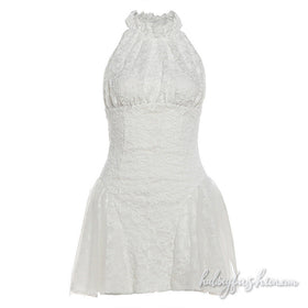 Lace zip-up ruched solid mini dress