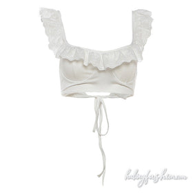 Ruffle u neck sleeveless self tie backless top