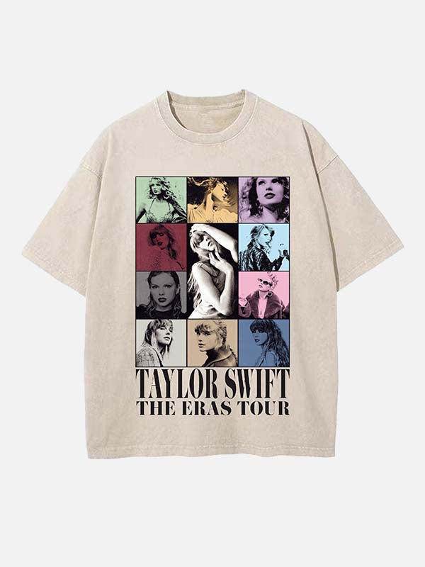Folk Pop Songstress Print Round Neck T-shirt - Design 03