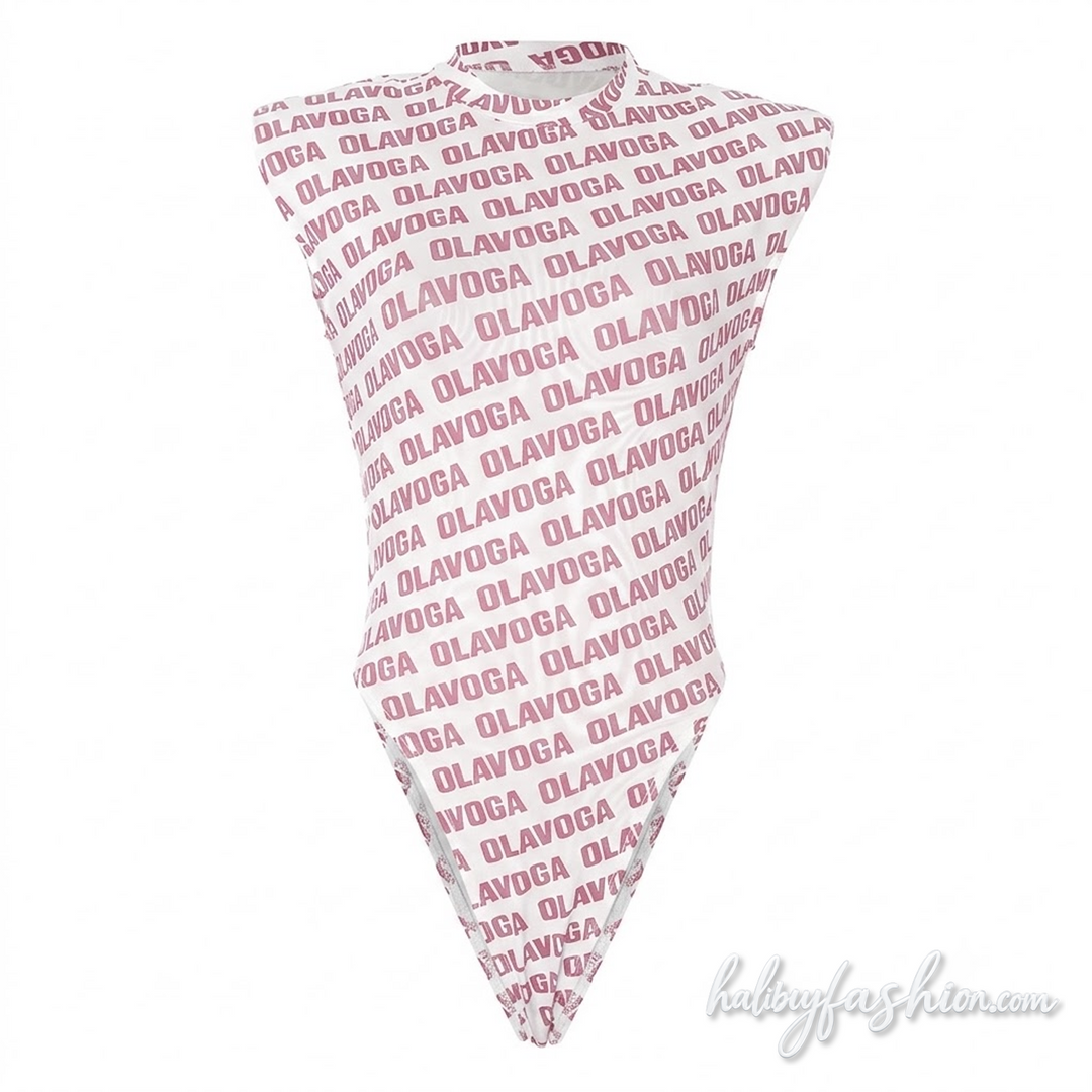 Crewneck letter print button sleeveless bodysuit - Halibuy - 2