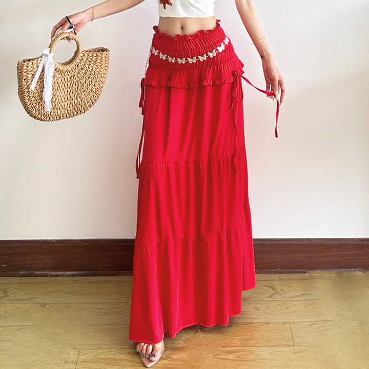 Ruffle self tie ruched solid midi dress  | Festival Outfits Women