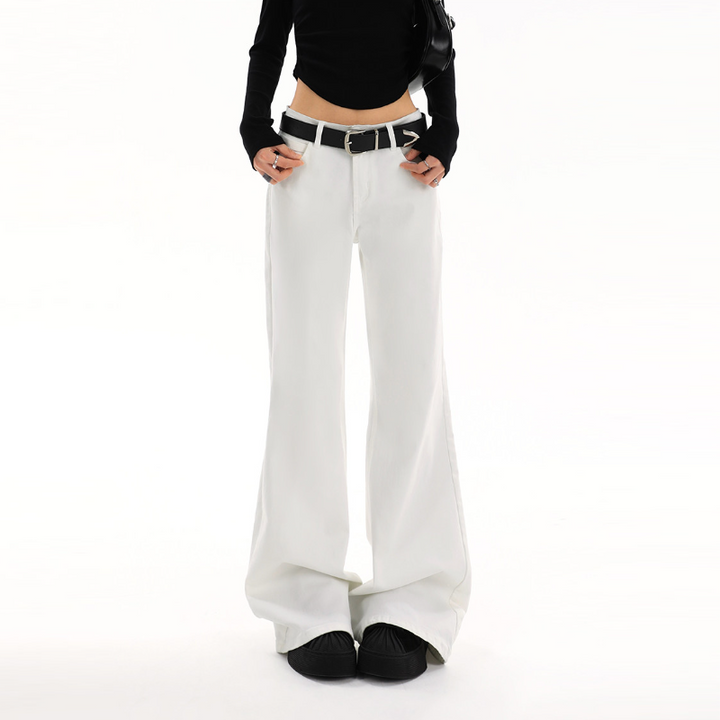 Pocket solid button zip-up straight leg | Baggy Low Rise Jeans