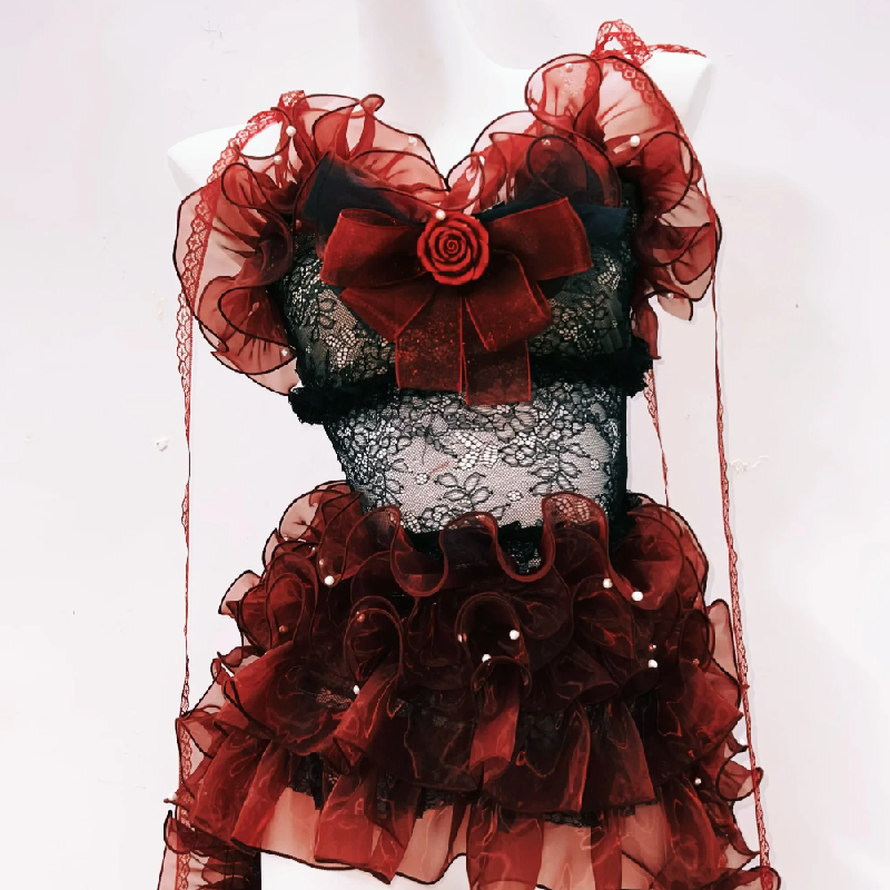 Ruffle bowknot lace cami mini dress  | Festival Outfits Women