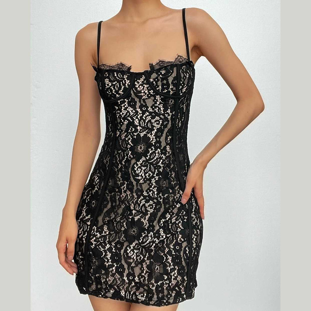 Lace contrast zip-up backless cami mini dress Halibuy Lace contrast zip-up backless cami mini dress Halibuy