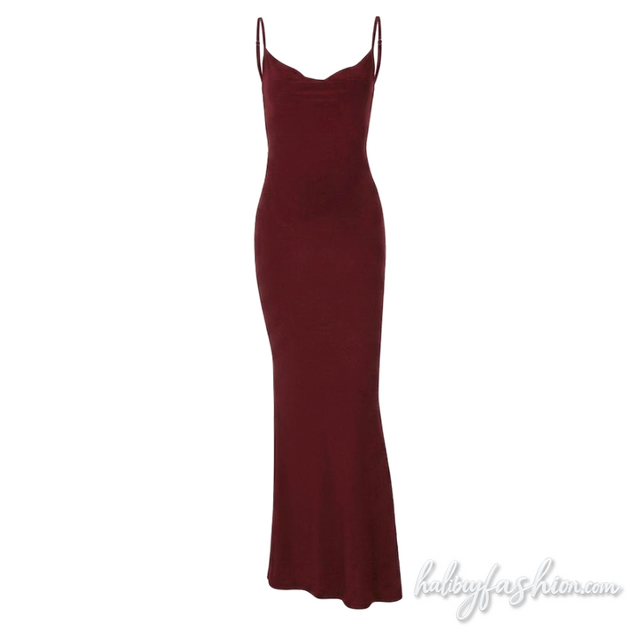 Glitter butterfly embroidery cowl neck cami maxi dress - Halibuy - 2