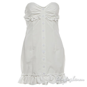 Ruffle ruched button sweetheart neck mini dress