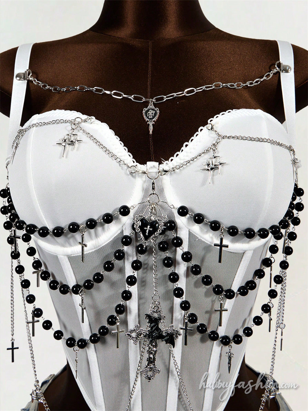 Metal chain beaded corset cami top