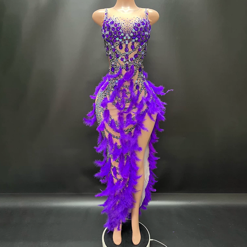 Feather irregular round neck zip-up print midi dress  | Festival Outfits Women