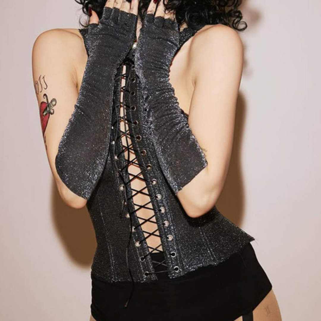Lace up glitter gloves top  | Festival Outfits Women
