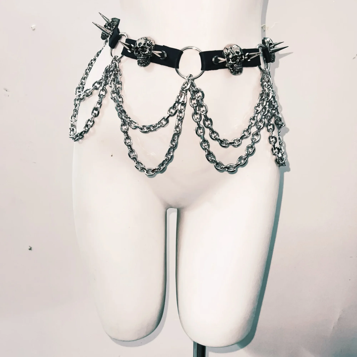 Skull applique rivet waist chain top  | Festival Outfits Women