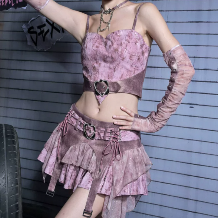 Irregular A line denim glitter mini skirt