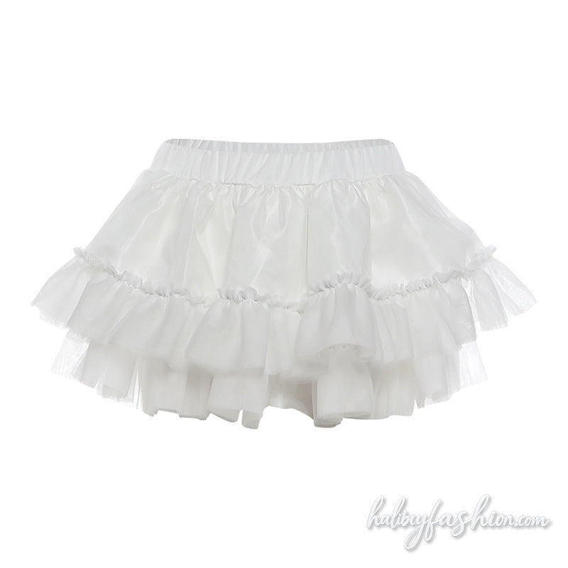 Ruched ruffle solid A line mesh mini skirt
