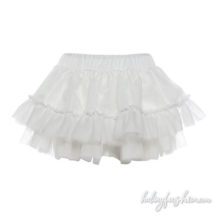 Ruched ruffle solid A line mesh mini skirt