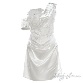 Irregular one shoulder flower applique ruched mini dress