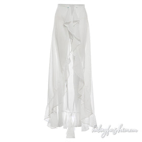 Ruffle chiffon slit button solid maxi skirt