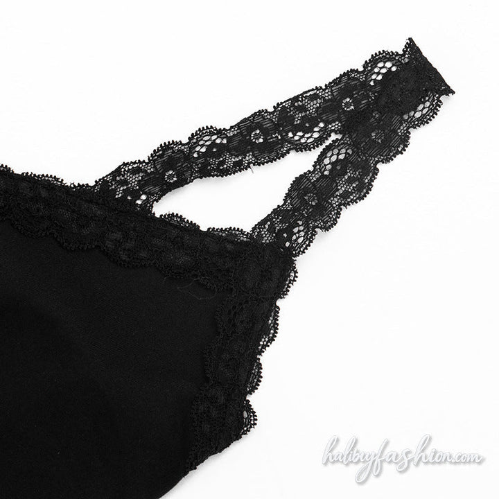 Lace hem v neck backless solid cami top
