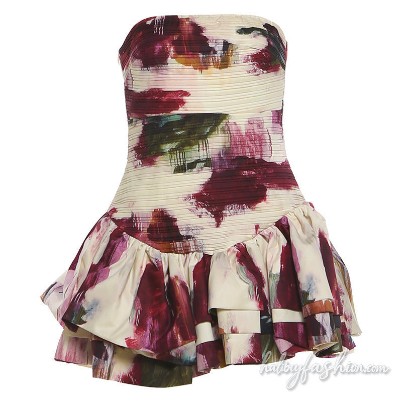 Ruched print backless tube mini dress - Halibuy - 2