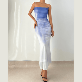 Gradient mesh ruched cami maxi dress  | Festival Outfits Women